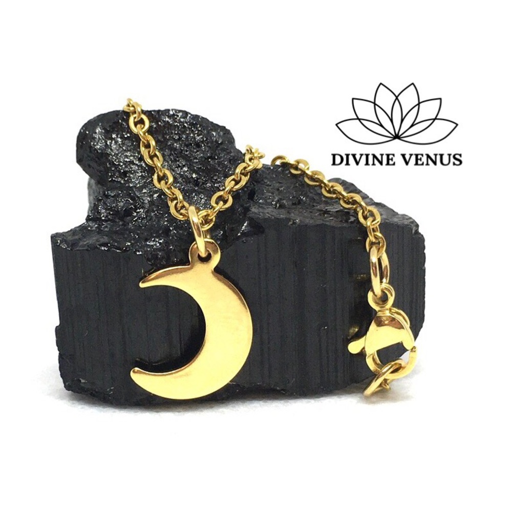 Moon Charm Necklace • Gold Plated Stainless Steel - Picture 3 of 3